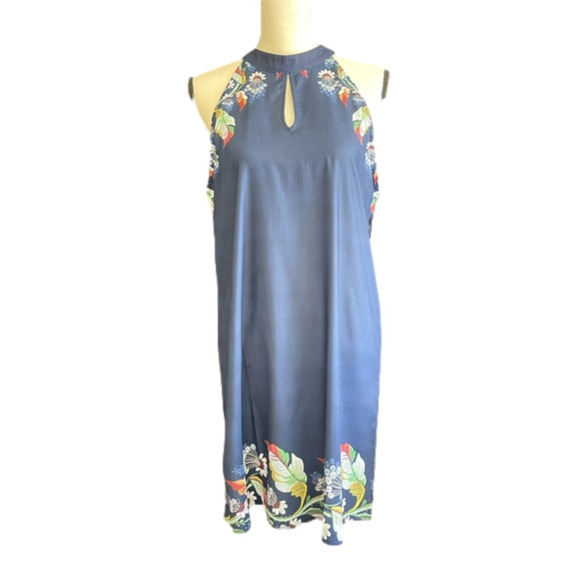 MISSLOOK Dresses & Skirts - Misslook blue floral halter top dress with keyhole neck - size medium